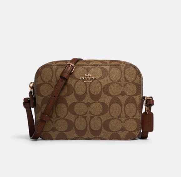 COACH CAMERA BAG SIGNATURE CANVAS - KHAKI/BROWN (BRAND NEW) - Picture 1 of 4